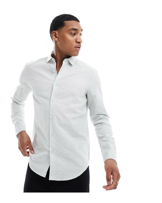 ASOS White Wedding Smart Linen Shirt With Penny Collar for men
