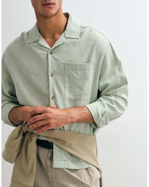 ASOS Gray Boxy Oversized Revere Linen Blend Shirt for men