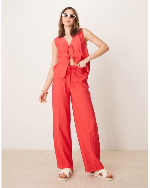 ASOS Elegante Broek Met Rechte Pijpen En Linnenlook in het Red