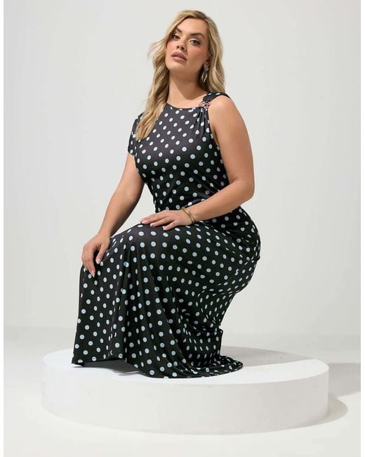Yours Clothing Blue Polka Dot Buckle Detail Maxi Dress
