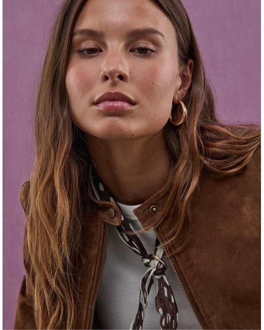 Stradivarius Brown 100% Leather Cropped Jacket