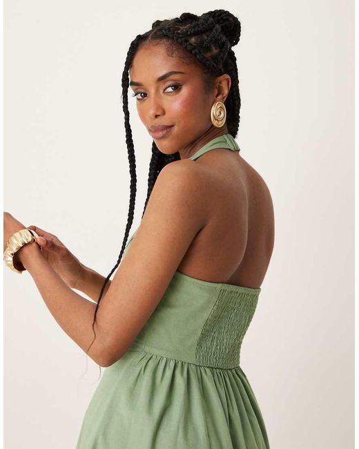 ASOS Green Halter Midi Dress With Godet Hem