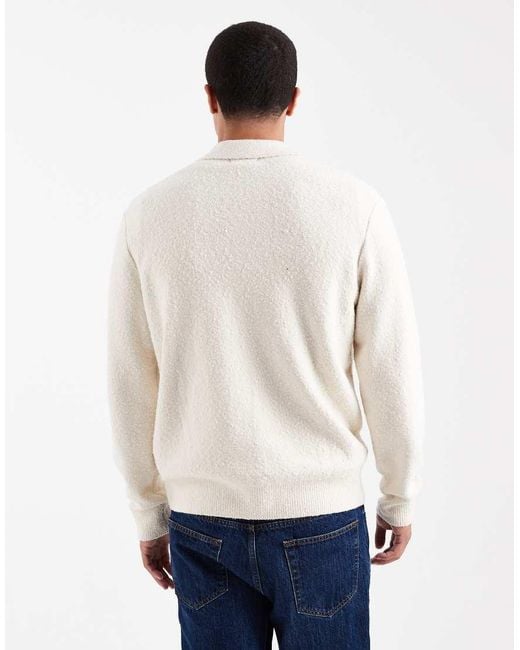 Jack & Jones White Boucle Polo Jumper for men