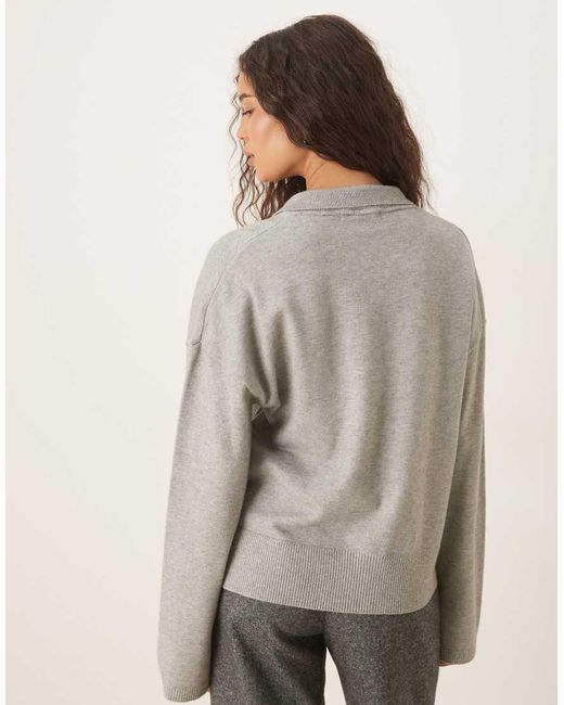 Gina Tricot Gray Long Sleeve Collar Knitted Sweater