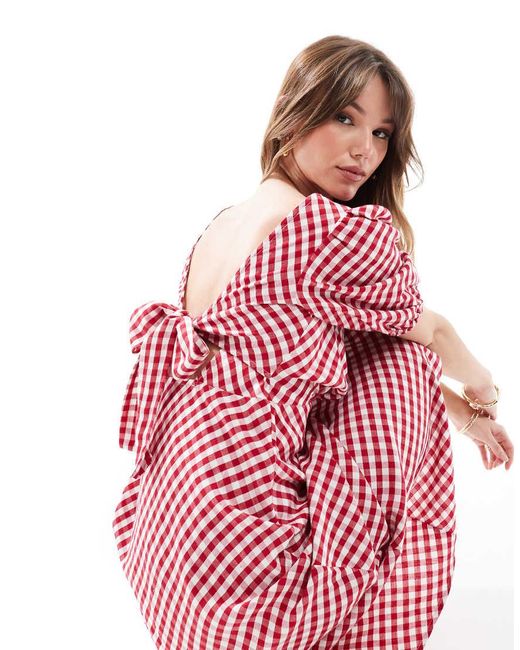 Vestido Midi Rojo A Cuadros Vichy Con Lazada Trasera De New Look de color Pink