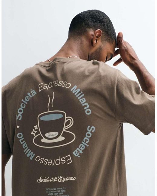Only & Sons Brown Relaxed Fit T-shirt With Espresso Back Print for men