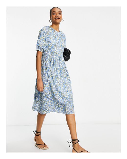 Y.A.S – midi-hängerkleid aus baumwolle mit blümchenmuster in Blau | Lyst DE