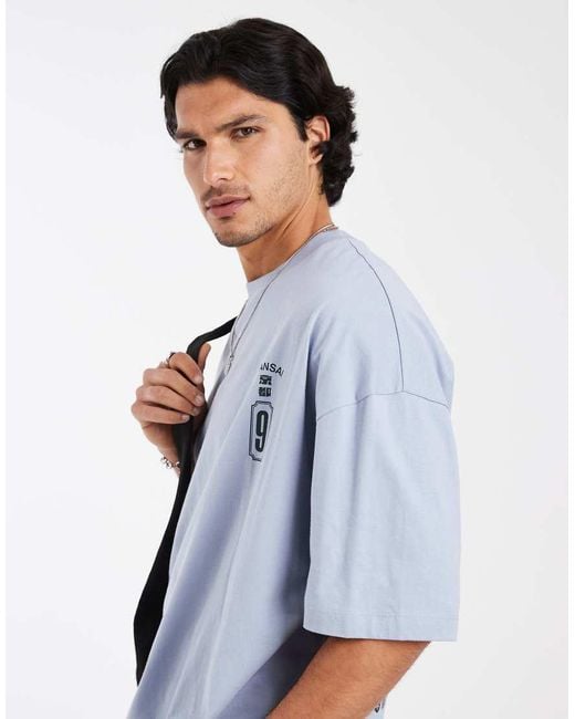 ASOS Blue Oversized T-shirt With Dragon Graphic for men