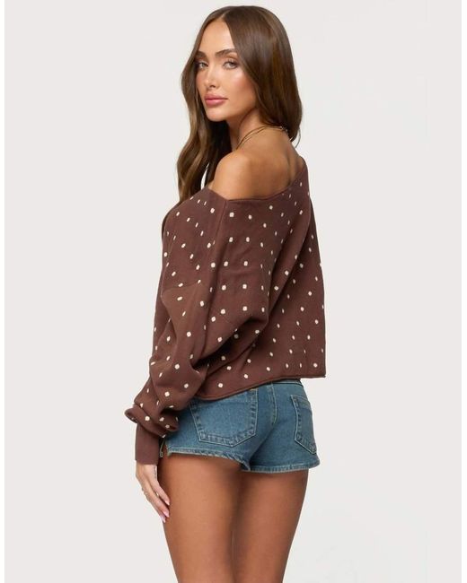 Edikted Brown Oversized Off Shoulder Polka Dot Sweater