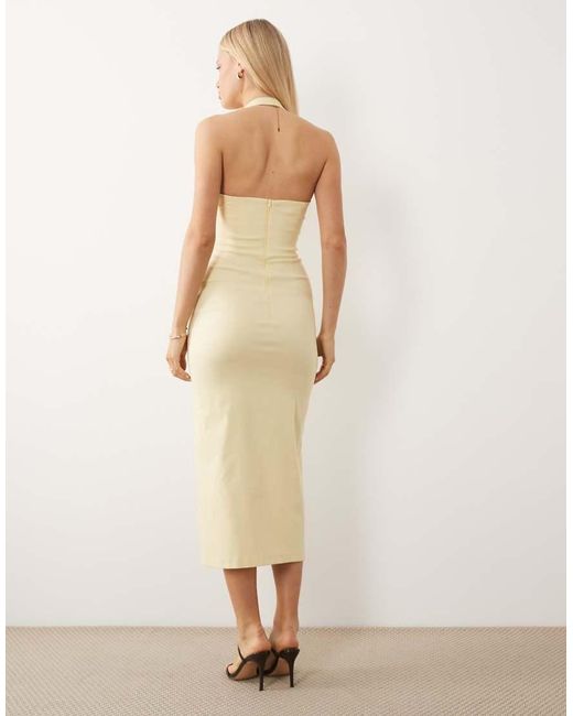 Vesper Natural Bengaline Halterneck Thigh Split Midi Dress