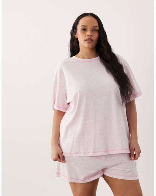 ASOS Pink Asos design curve – basic-pyjama aus oversize-t-shirt und shorts