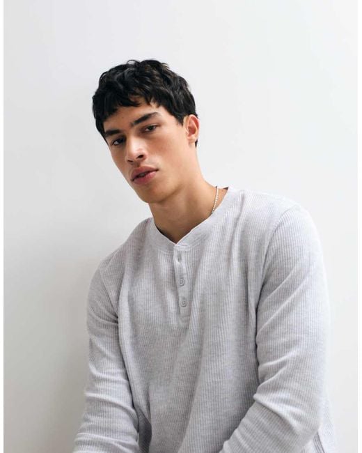 Jack & Jones Gray Long Sleeve Henley Top for men