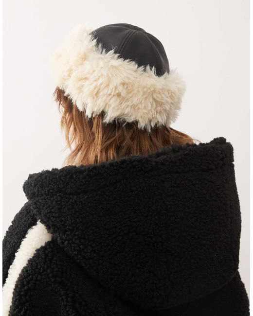 Weekday Black Hat With Faux Fur Trim