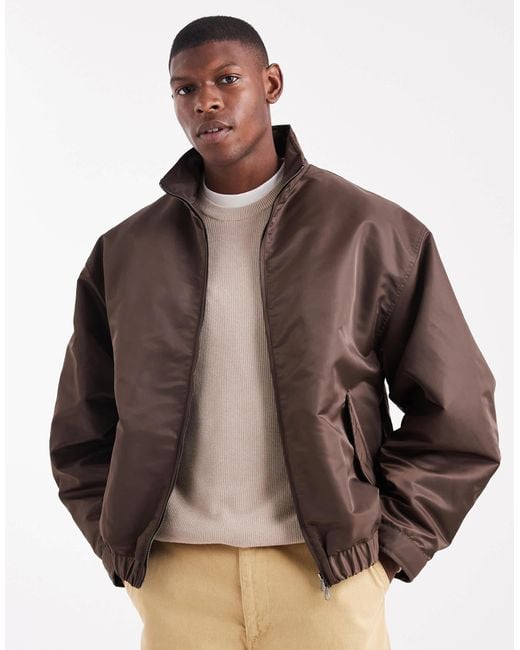 ASOS Brown Oversized Bomber Jacket With Funnel Neck for men