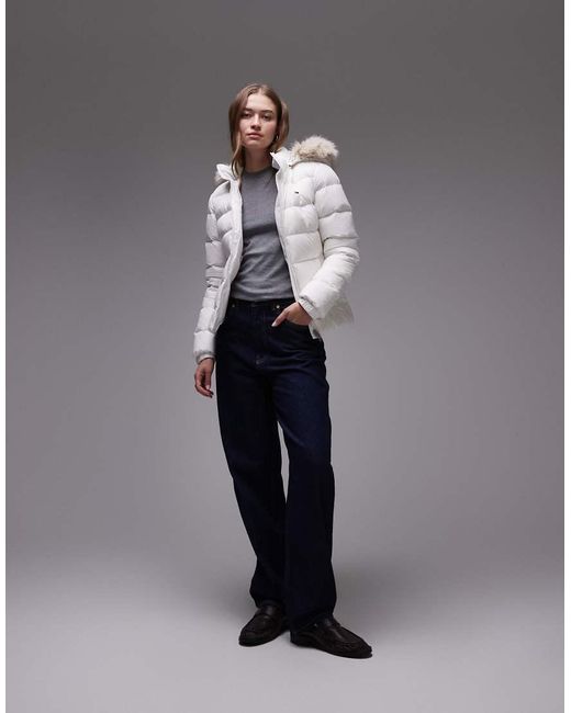 Tommy Hilfiger Blue Down Puffer Jacket With Fur Hood