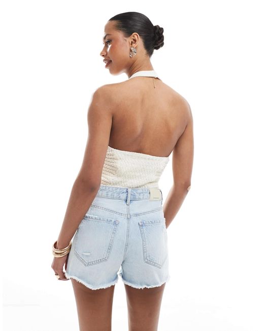 Stradivarius White Knit Halterneck Crop Top