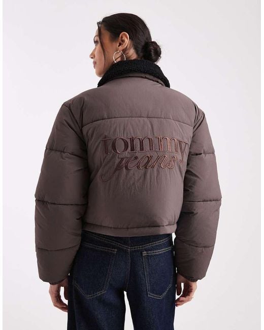 Tommy Hilfiger Brown Teddy Collar Puffer Jacket