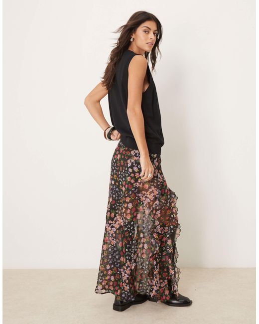 ASOS Natural Chiffon Ruffle Maxi Skirt