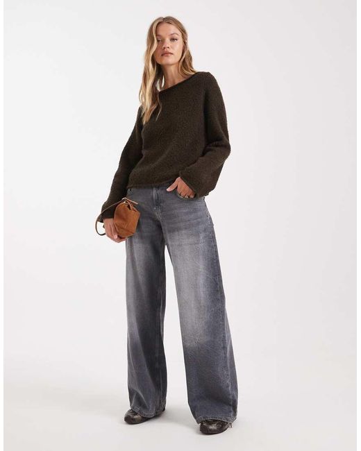 ASOS White Boucle Slash Neck Top