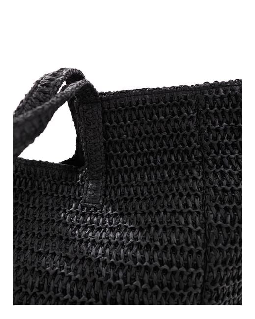 South Beach Black Oversized Woven Shoulder Bag