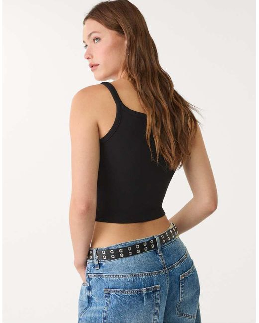 Stradivarius Black Stretch Strappy Top