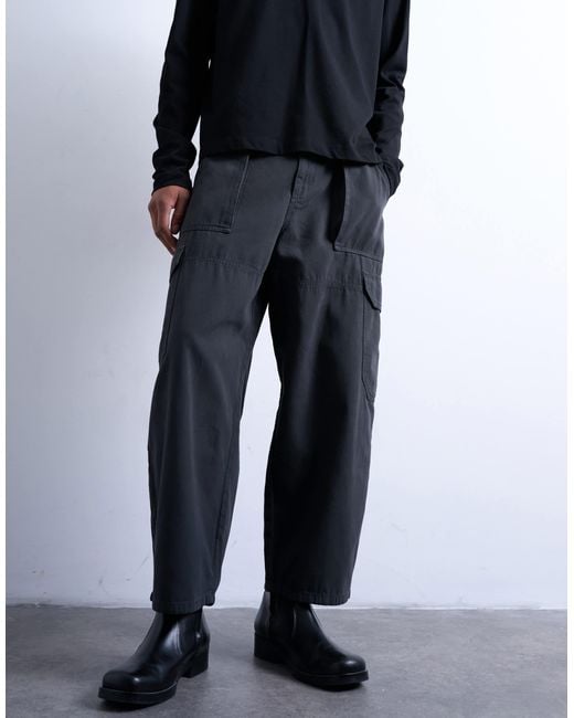 Topman Blue Canvas Barrel Cargo Trouser for men