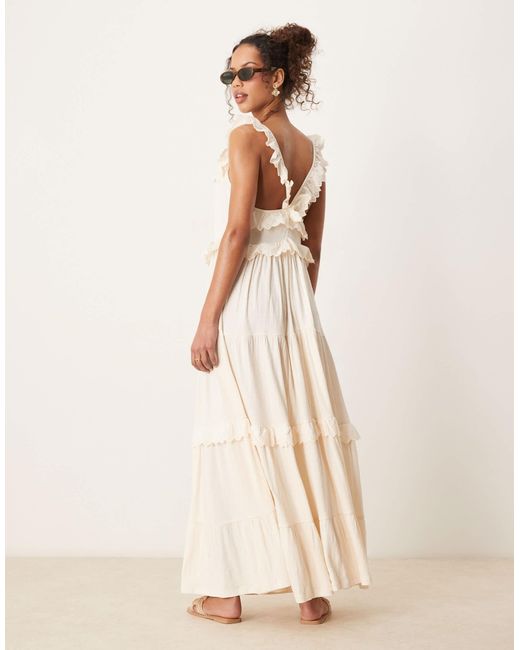 ASOS Natural Lace Insert Ruffle Tiered Swing Maxi Dress