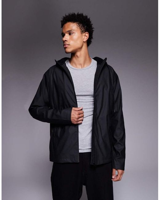 ASOS Black Rubberised Jacket With Borg Lining for men