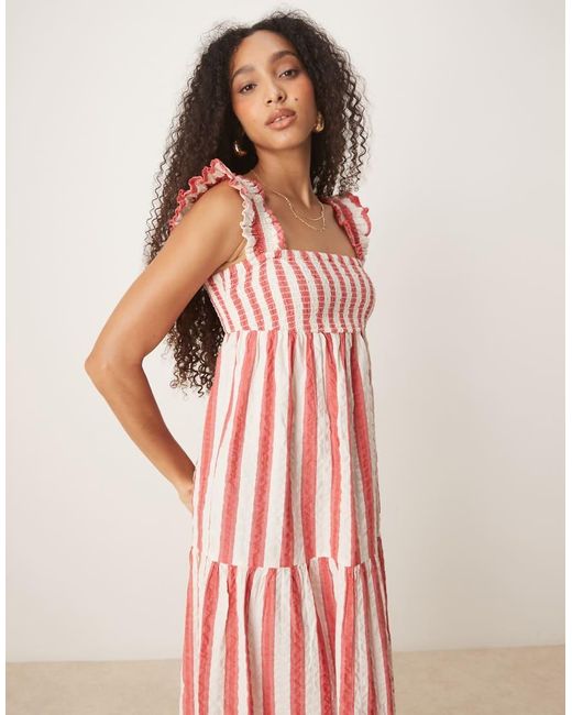 Nobody's Child Pink Maya Ruffle Shoulder Tie Midi Dress