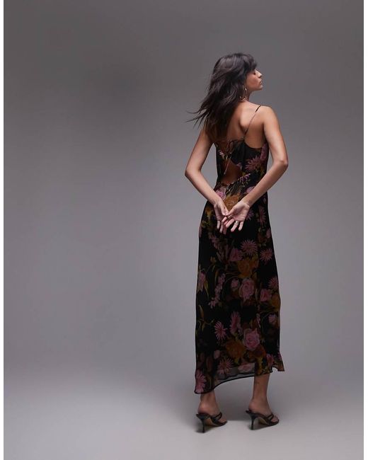 TOPSHOP Midi Slipdress Met Gedrapeerde Halslijn En Gedraaide Achterkant in het Gray