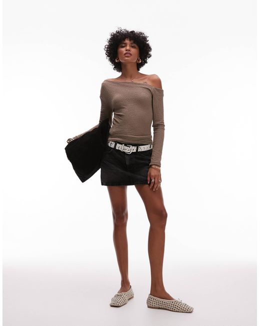 Mango Brown Textured One Shoulder Top