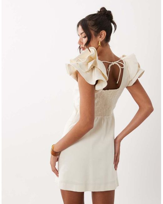 Y.A.S White exaggerated Ruffle Sleeve Square Neck Mini Dress