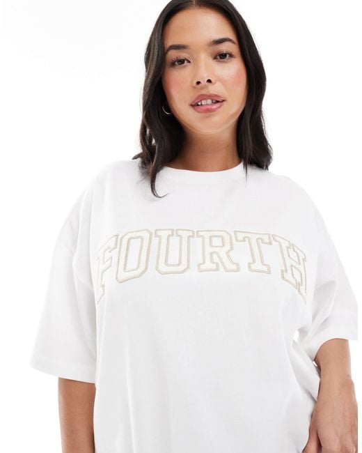 4th & Reckless White Cotton Crochet Logo Oversized T-shirt