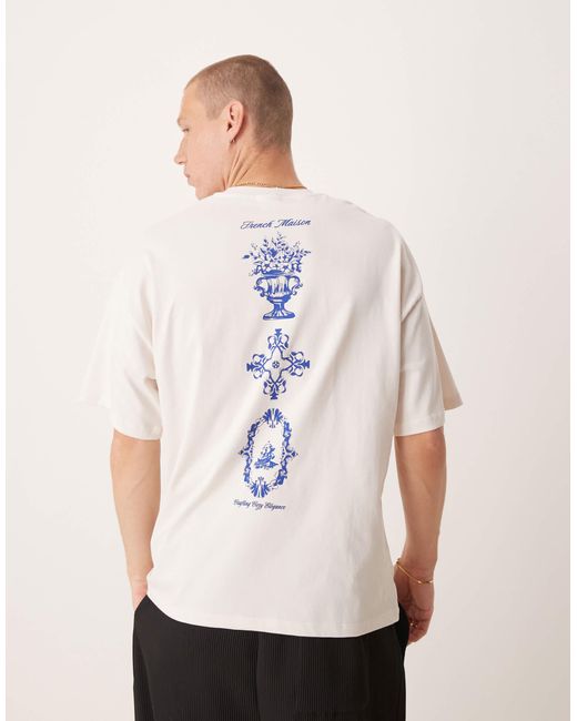 SELECTED Natural Oversized Heavy Weight T-shirt With Floral Back Print for men