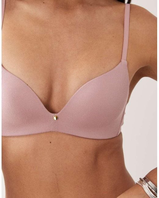 ASOS Pink Rib Moulded Non Wire Padded Plunge Bra