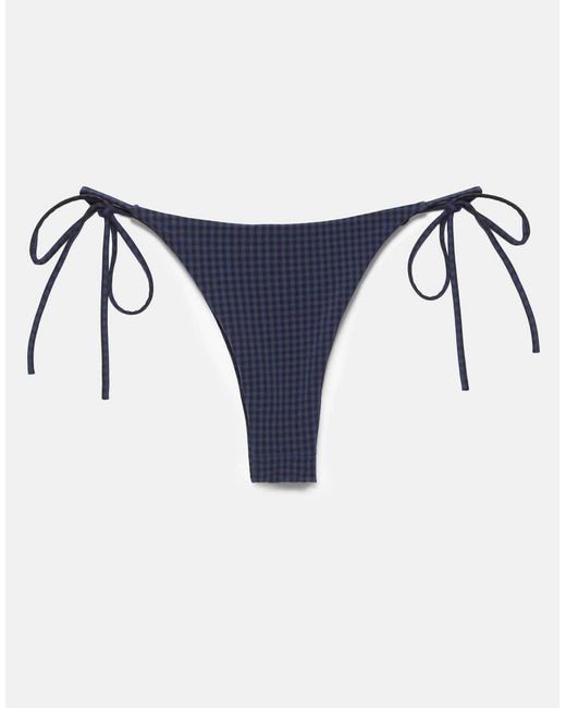 Pull&Bear Blue Gingham Check Bikini Bottoms