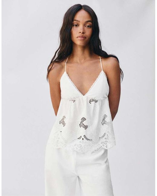Pull&Bear Geborduurde Haltertop in het White