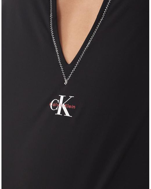 Calvin Klein Black Logo Plunge One Piece Backless Swimsuit