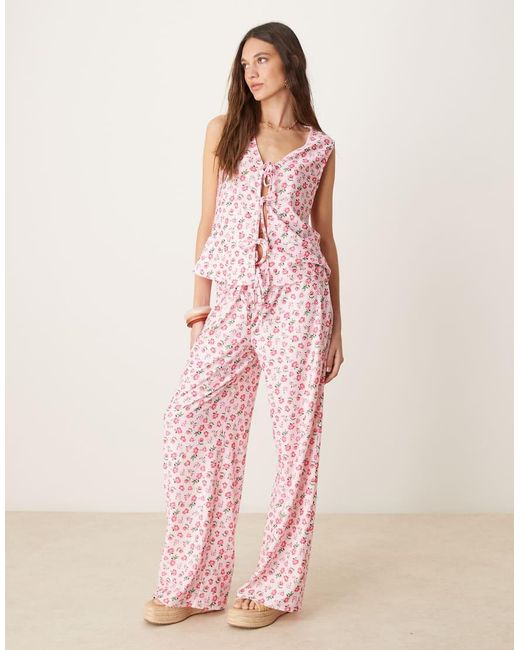 ASOS Pink Tie Front Frilly Vest