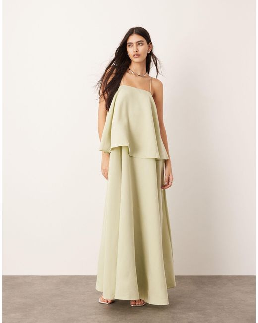 ASOS Natural Strappy Square Neck Maxi With Dramatic Drape Detail