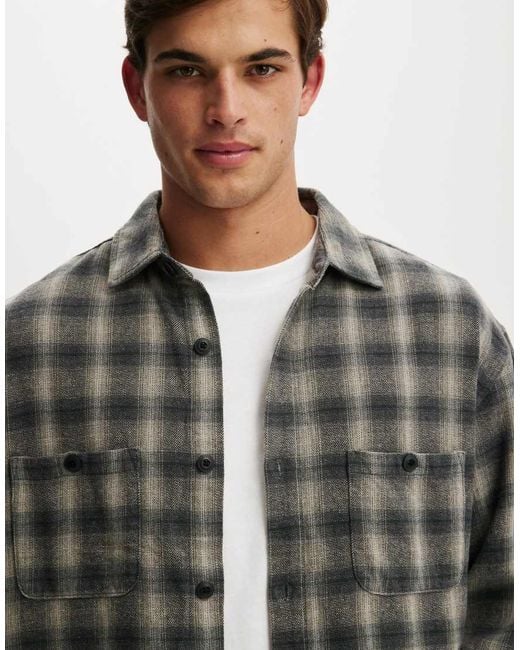 Cotton On Gray Richmond Long Sleeve Shirt for men