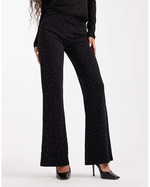 Only Petite Black Rhinestone Flare Trousers