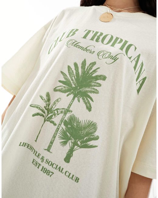 T-shirt coupe boyfriend texturé avec imprimé club tropicana - crème ASOS en coloris White
