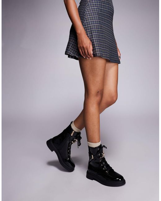River Island Black Lace Up Chunky Boots