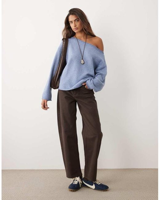 ASOS Blue Slouchy Off The Shoulder With Wool