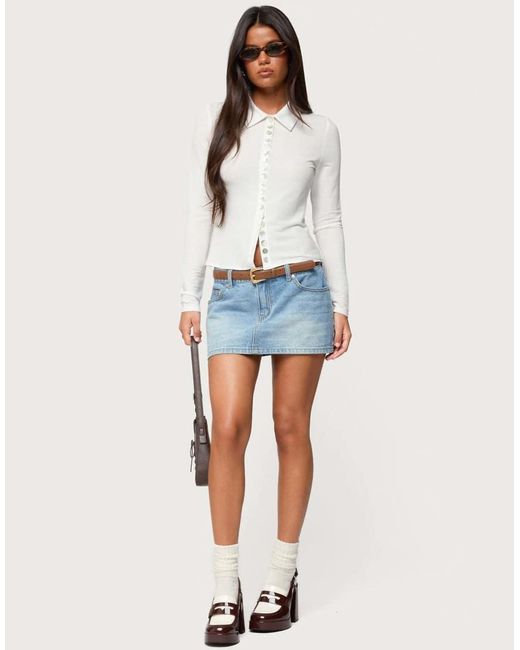 Edikted White Pennie Iridescent Button Up Shirt