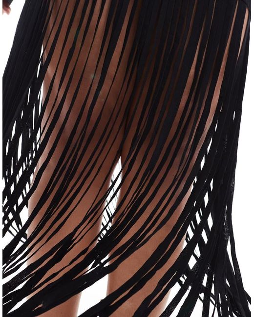 Renee Studio Black Plus X Michelle Nayla Exclusive Ribbed Fringe Tassel Hem Knitted Mini Dress