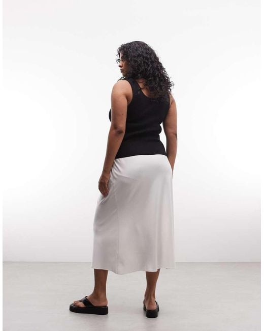 ASOS White Asos Design Curve Satin Bias Midi Skirt