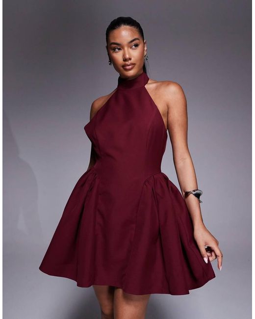 Jarlo Red High Neck Dropped Waist Mini Dress