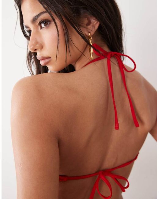 ASOS Red Cassi Cadiz Skinny Crop Bikini Top